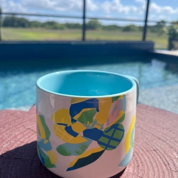 Starbucks 2023 Easter Neon Yellow Blue Flower Bee Ceramic Mug - Picture 3 of 7